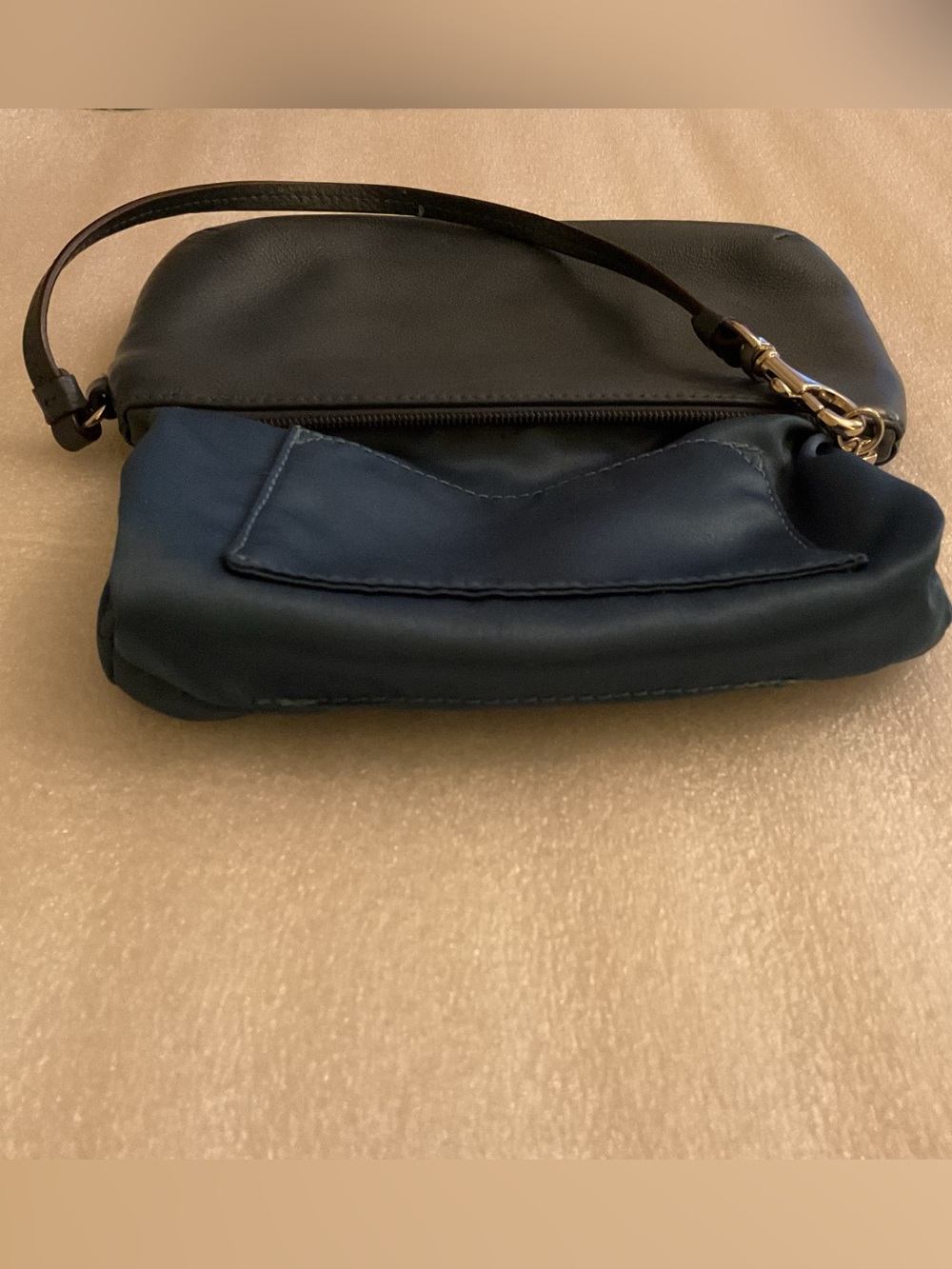 COACH Midnight Navy Leather Wristlet Large Soft Pebbled Leather Quiet Luxury - Picture 11 of 14